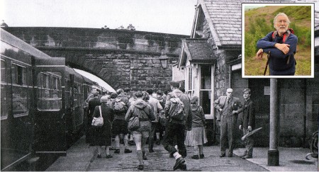 Ramblers board atrain in Ryedale, 1964 (photo: TE Walker) with Colin Speakman (inset, photo Yorkshire Post).